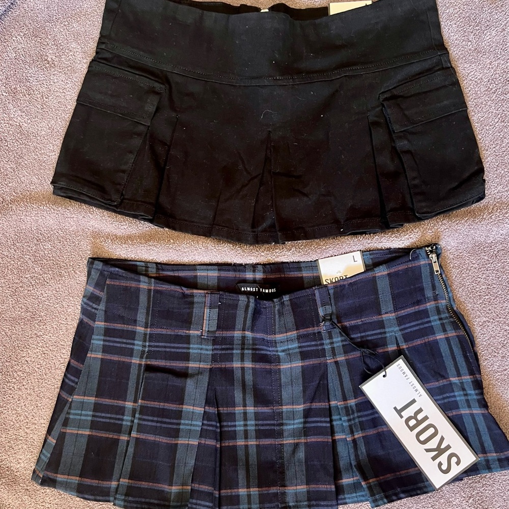 Almost Famous Black and Blue Plaid Skirts
